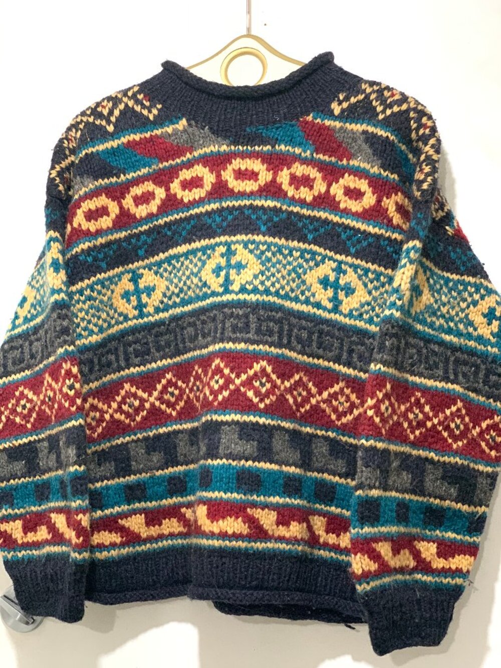 HANDMADE KNIT MULTICOLOR WOOL PATTERN SWEATERS SIZE S